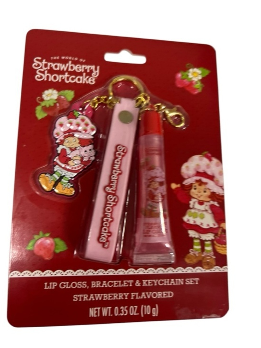 Strawberry Shortcake Pink Lip Gloss , Bracelet & Keychain Set